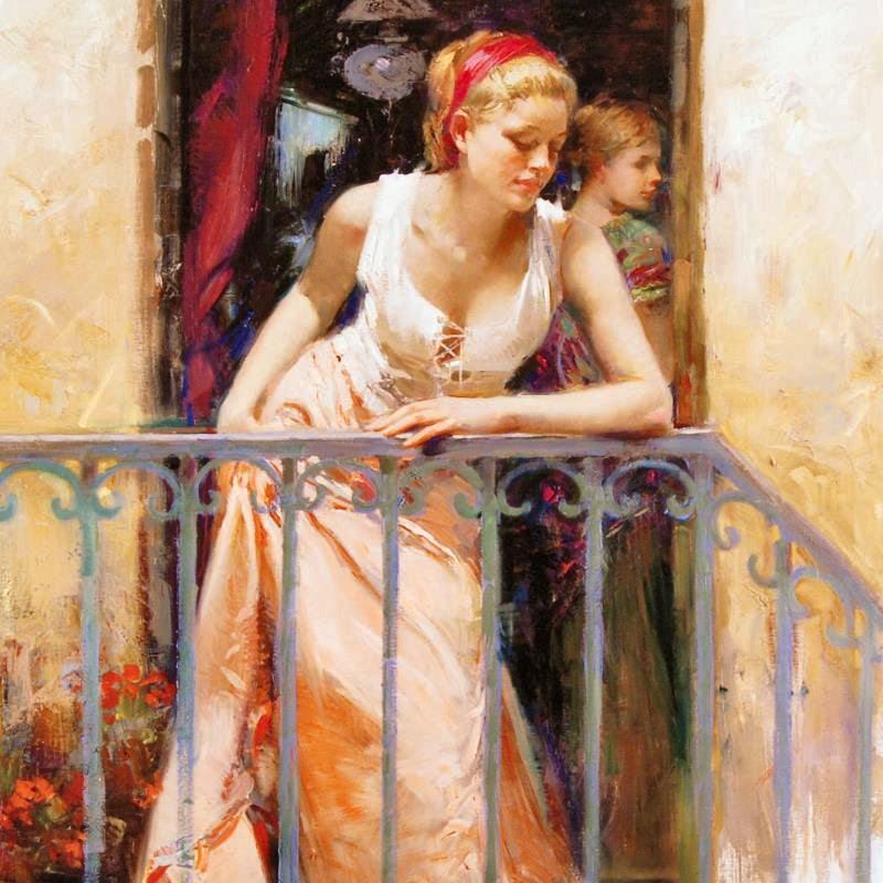 At the Balcony Pino Daeni Giclée on Canvas Artist Hand Signed and Numbered