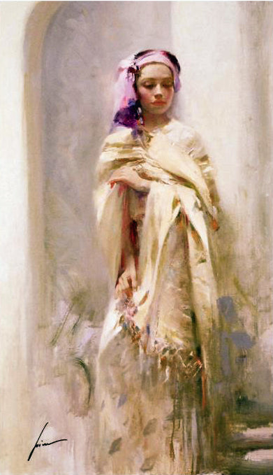 The Silk Shawl Pino Daeni Canvas Giclée Print Artist Hand Signed and Numbered