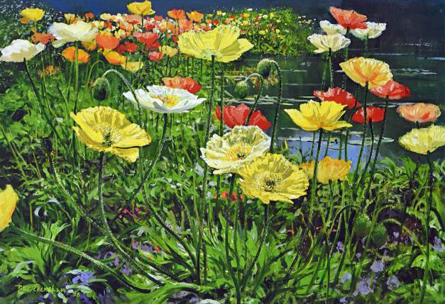 Poppies By The Lake Peter Ellenshaw Artist Proof Lithograph Hand Signed and AP Numbered