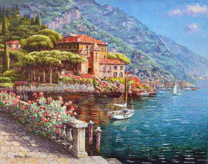 Abbey Bellagio Sam Park Hand Embellished Serigraph on Canvas Print Numbered Artist Hand Signed and Numbered