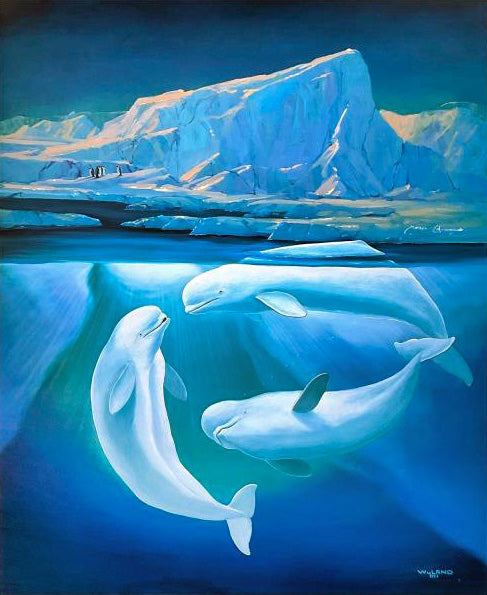 Belugas: The White Whales Wyland and James Coleman Lithograph Print Hand Signed by both Artists and Numbered