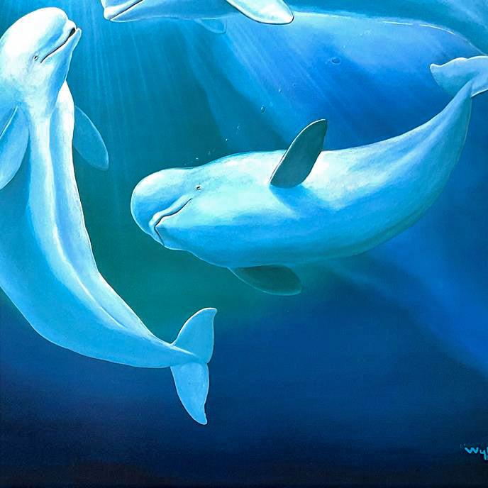 Belugas: The White Whales Wyland and James Coleman Lithograph Print Hand Signed by both Artists and Numbered