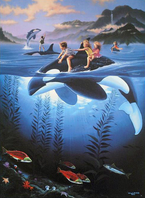 Whale Rides Wyland and Jim Warren Lithograph Print Both Artists Hand Signed and Numbered