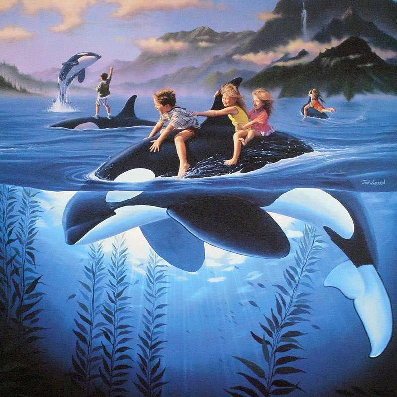 Whale Rides Wyland and Jim Warren Lithograph Print Both Artists Hand Signed and Numbered