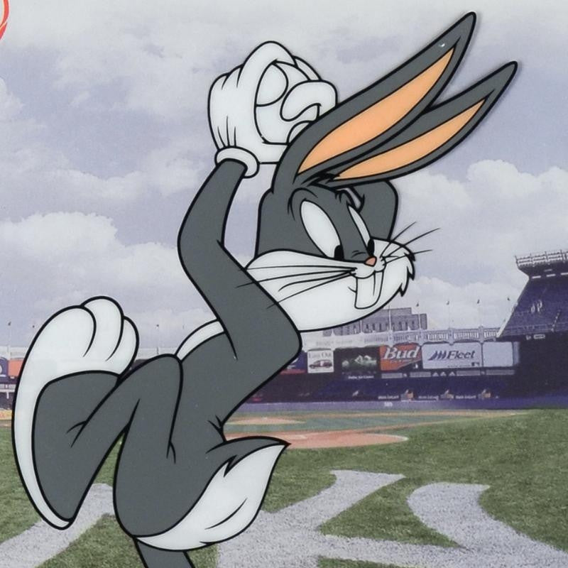 Warner Bros Bugs Bunny Pitching with the Yankees Sericel from Authentic Images Bearing the MLB and Yankee Logos