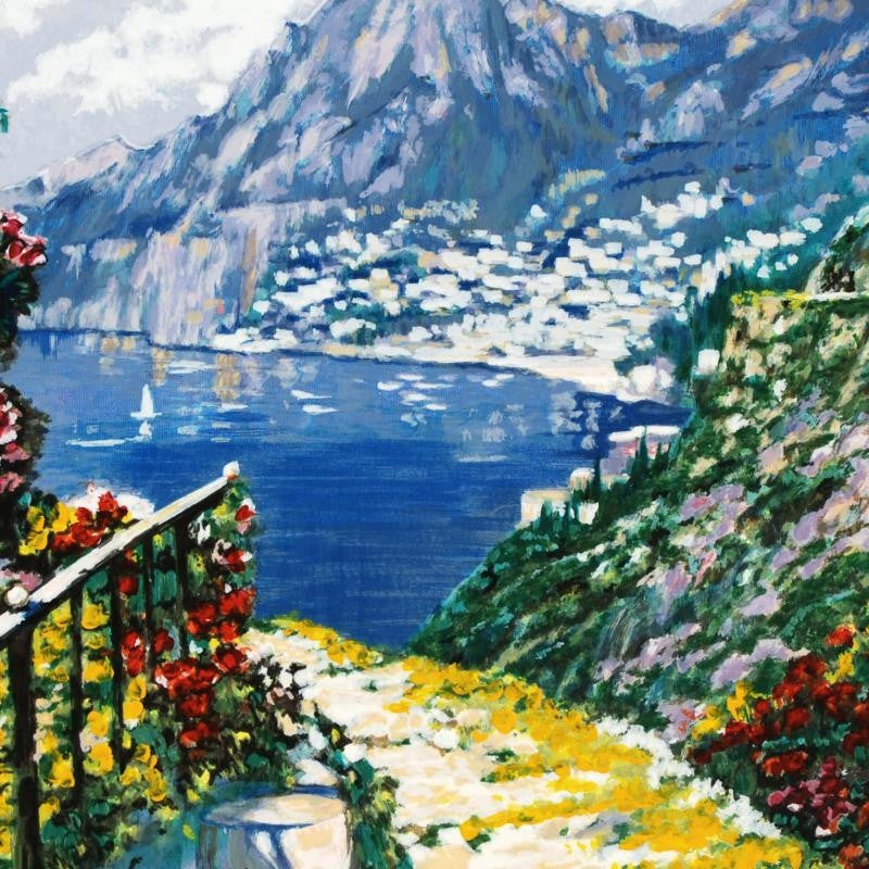 The Road to Positano Howard Behrens Hand Embellished Canvas Serigraph Print Artist Hand Signed and Numbered
