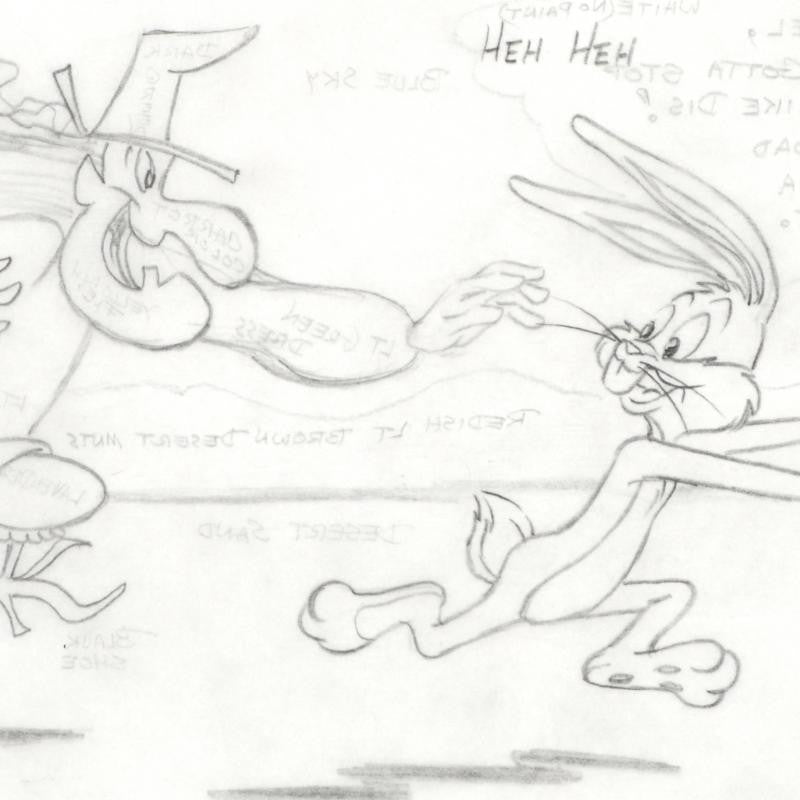 Bugs Bunny and Witch Hazel Tom Ray Original Pencil Layout Drawing Brenda Ray Hand Signed