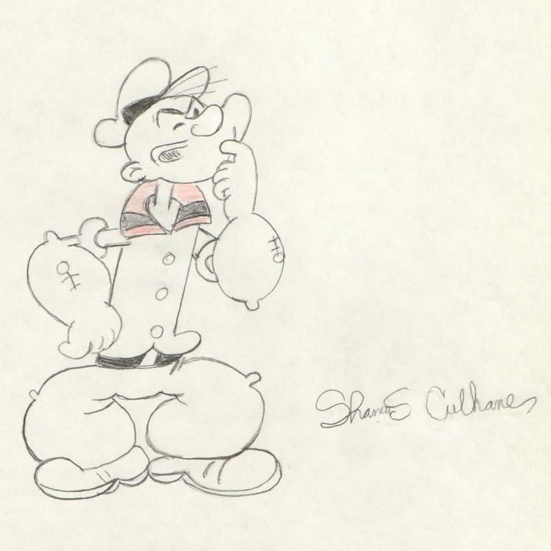 Popeye James Culhane Original Pencil Production Drawing on Studio Paper Artist Hand Signed