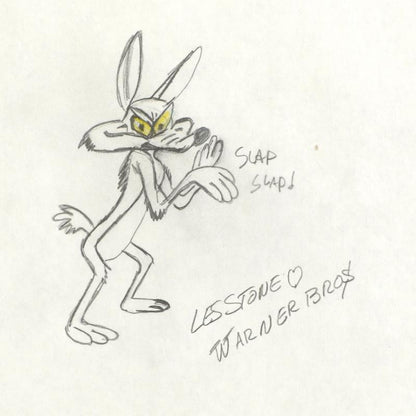 Warner Bros Wile E Coyote Original Production Drawing on Studio Animation Paper Les Stone Hand Signed