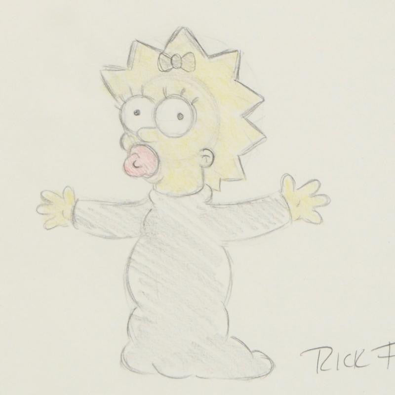 Maggie Simpson Rick Farmiloe Hand Signed Original Color Pencil Sketch Framed