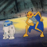 R2-D2 & Gaff Lucasfilm Triptych with two Original Pencil Production Drawings on Studio Animation Paper and One Hand Painted Animation Cel Framed
