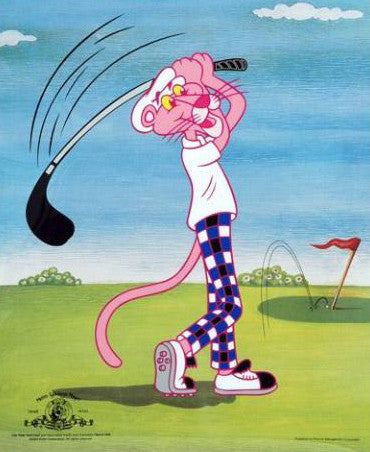 Pink Panther Golfing MGM and United Artists Sericel with a Full Color Lithograph Background Framed