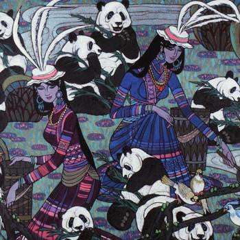 Panda Family Zu Ming Ho Artist Proof Canvas Giclée Print Artist Hand Signed and Numbered
