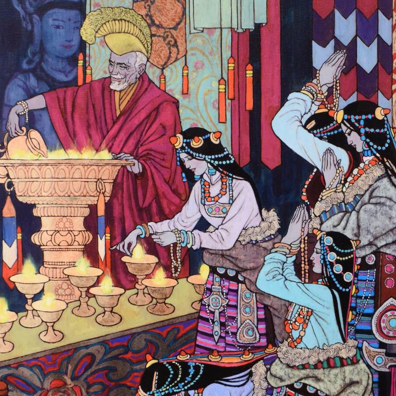 Lamp Lighting Ritual Zu Ming Ho Artist Proof Canvas Giclée Print Artist Hand Signed and AP Numbered