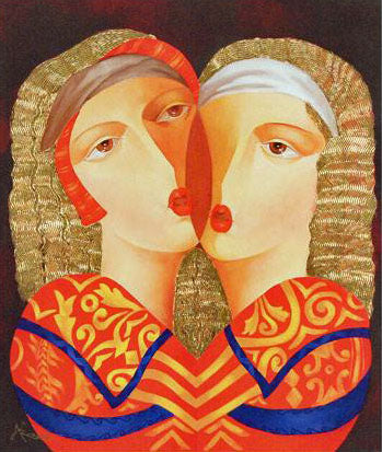 Women in Love Arbe Ara Berberyan Artist Proof Hand Embellished Canvas Giclée Print Hand Signed and Numbered