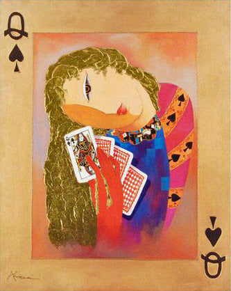 Nordic Queen of Spades Arbe Ara Berberyan Hand Embellished Canvas Giclée Print Artist Artist Signed and Numbered