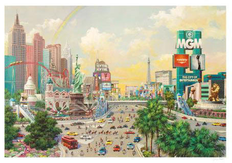Las Vegas Afternoon The Strip Alexander Chen Mixed Media Print Artist Hand Signed and Numbered
