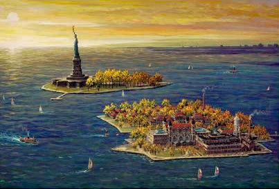 Ellis Island Fall Alexander Chen Mixed Media Print Artist Hand Signed and Numbered