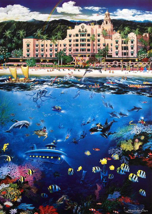 Waikiki Beach Alexander Chen Offset Lithograph Artist Hand Signed and Numbered