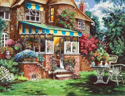 Greenhouse Anatoly Metlan Linen Serigraph Print Artist Hand Signed and Numbered