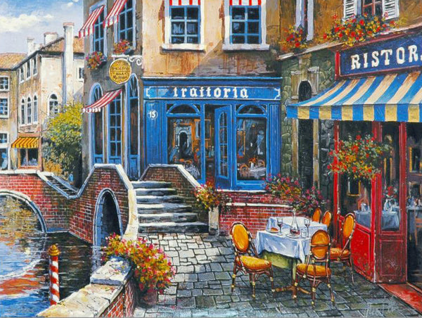 Outdoor Cafe Anatoly Metlan Lithograph Print Artist Hand Signed and Numbered