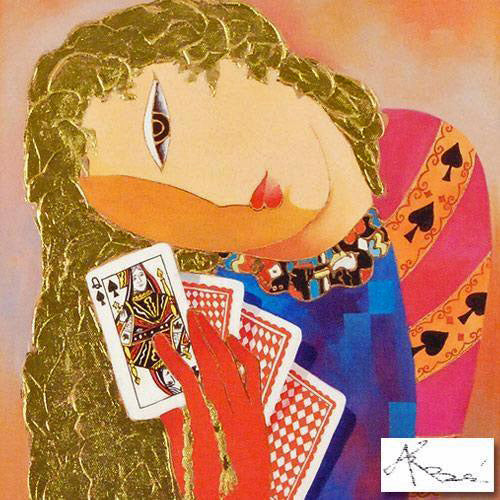 Nordic Queen of Spades Arbe Ara Berberyan Hand Embellished Canvas Giclée Print Artist Artist Signed and Numbered