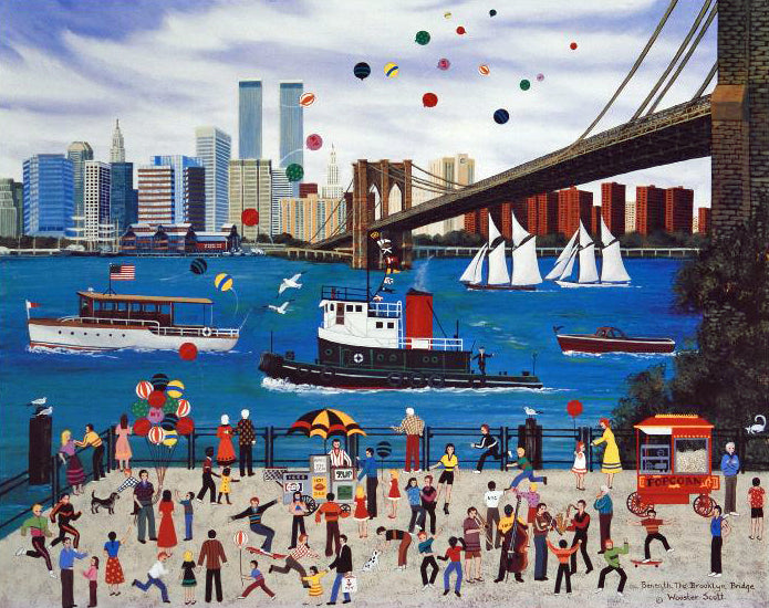 Beneath The Brooklyn Bridge Jane Wooster Scott Lithograph Print Artist Hand Signed and Numbered