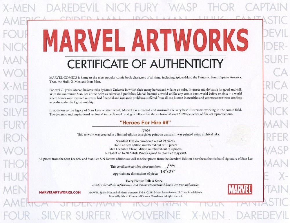 Heroes For Hire 6 Marvel Comics Artist Brad Walker Canvas Giclée Print Numbered