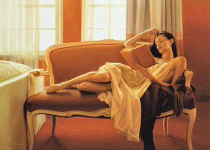 Reclined Read Carrie Graber Canvas Giclée Print Artist Hand Signed and Numbered