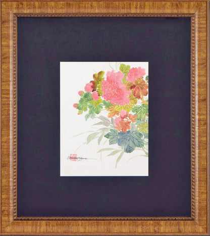 Floral Caroline Young Original Gouache Painting Artist Hand Signed and Custom Framed