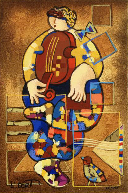 Dorit Levi Merry Violin Serigraph Print Artist Hand Signed and Numbered