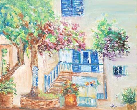 Mykonos Retreat Elliot Fallas Original Oil Painting on Stretched Canvas Artist Hand Signed