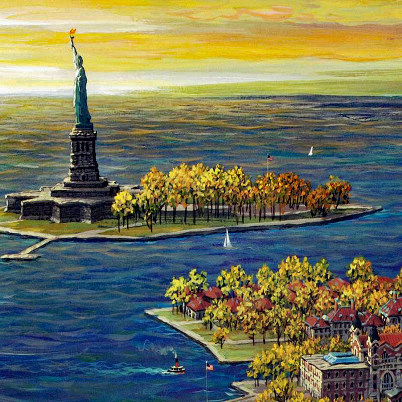 Ellis Island Fall Alexander Chen Mixed Media Print Artist Hand Signed and Numbered