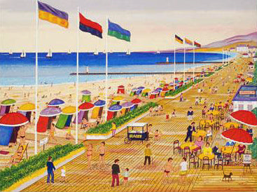 Boardwalk of Deauville Fanch Ledan Hors Commerce Lithograph Print Artist Hand Signed and HC Numbered