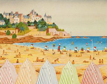 La Plage de Dinard Fanch Ledan Lithograph Print Artist Hand Signed and HC Numbered