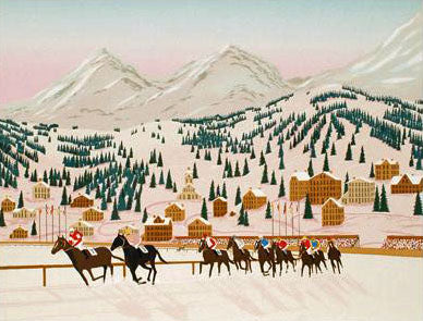 Horseracing in St Moritz Fanch Ledan Lithograph Print Artist Hand Signed and Numbered