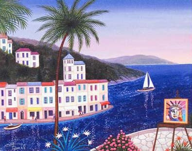 Terrasse Portofino Fanch Ledan Canvas Giclée Print Artist Hand Signed and Numbered