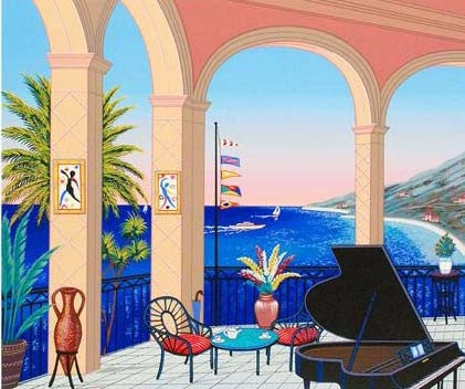 Terrasse au Piano Fanch Ledan Artist Proof Serigraph Print Artist Hand Signed and AP Numbered