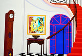 Interior with Red Staircase Fanch Ledan Serigraph Print Artist Hand Signed and Numbered