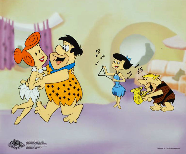 Flintstones Jam Session Hanna Barbera Animation Art Sericel and Full Color Lithograph Background