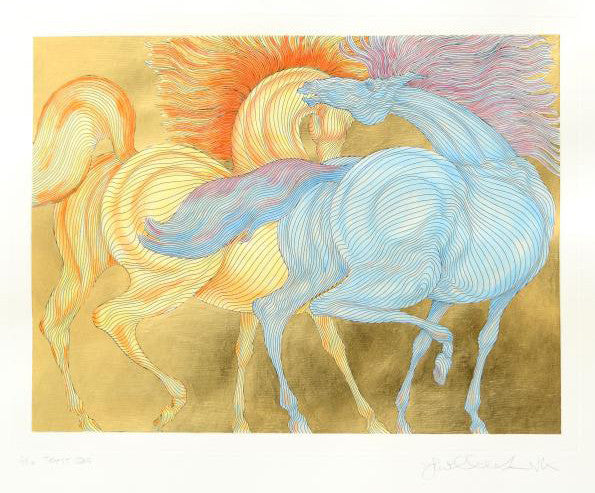 Tryst Guillaume Azoulay Etching Artist Hand Embellished Watercolor Paint and Gold Leaf Hand Signed and Numbered