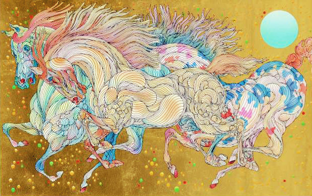 Stardust Guillaume Azoulay Gold Leaf Embellished Serigraph Print Artist Hand Signed and Numbered