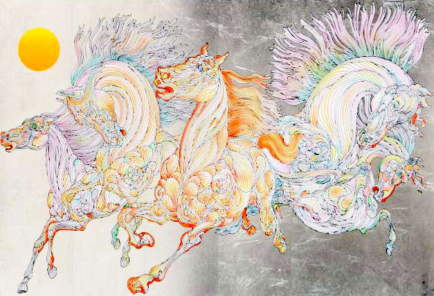 Lever De Soleil Guillaume Silver Leaf Hand Embellished Serigraph Print Artist Signed and Numbered