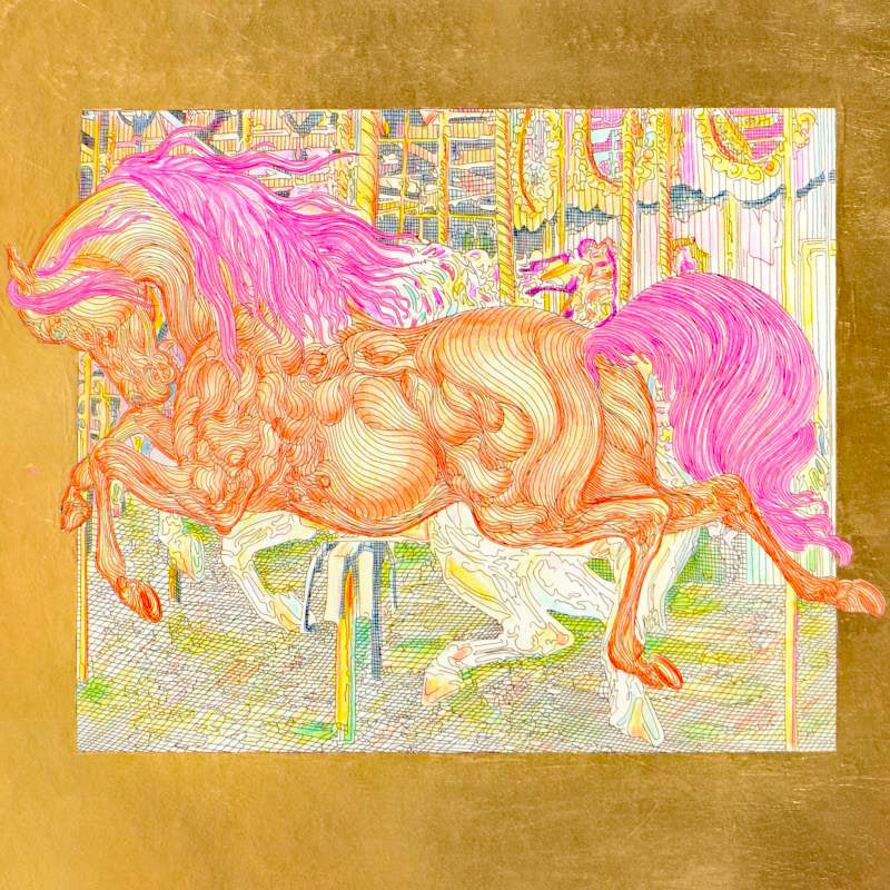 Manege II Guillaume Gold Leaf Embellished Hand Colored Etching Artist Hand Signed and Numbered