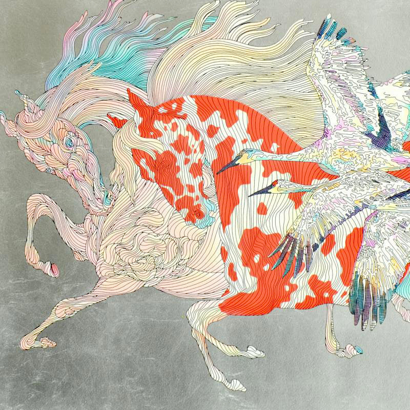 It Takes Two Guillaume Silver Leaf Embellished Serigraph Print Artist Hand Signed and Numbered