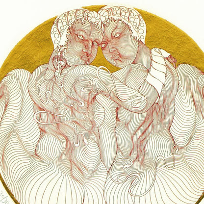 Zodiac Series Gemini Guillaume Azoulay Etching Artist Hand Embellished Gold Leaf Hand Signed and Numbered