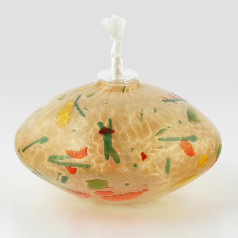 Glass Eye Studio Saucer Shaped Oil Lamp Hand Blown Glass Sculpture Artist Hand Signed Containing Volcanic Ash from Eruption of Mount St Helens