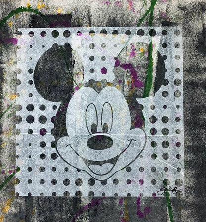 Mickey Mouse Gail Rodgers Acrylic Silkscreen Painting on Canvas Artist Hand Signed
