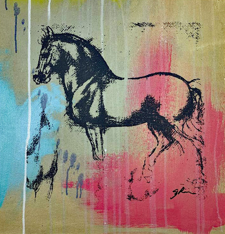 Leonardo's Horse Gail Rodgers Acrylic Silkscreen Painting on Canvas