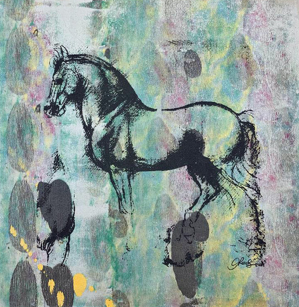 Leonardo's Horse Gail Rodgers Acrylic Silkscreen Painting on Canvas